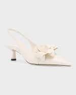 Image 5 of 6: Jimmy Choo Amita Leather Flowers Slingback Pumps