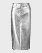 Image 1 of 4: STAUD Oaklyn Metallic Denim-Style Midi Skirt