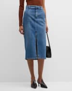 Image 2 of 6: Marella Cast Front-Slit Straight Denim Midi Skirt
