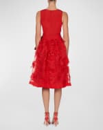 Image 3 of 4: Carolina Herrera Flower Embroidered Applique Sleeveless A-Line Dress