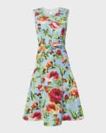 Image 1 of 4: Carolina Herrera Floral-Print Midi Dress with Twist Waistband