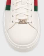 Image 3 of 5: Gucci Men's Ace Leather Web Low-Top Sneakers