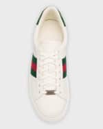 Image 5 of 5: Gucci Men's Ace Leather Web Low-Top Sneakers