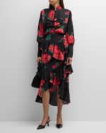 Image 5 of 7: Libertine Seville Rose-Print Bishop-Sleeve Ruffle-Bib Blouse