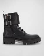 Image 1 of 4: Karl Lagerfeld Paris Men's Double-Buckle Monk Leather Combat Boots