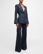 Image 5 of 6: Cinq a Sept Cheyenne Heart Denim Embroidered Blazer