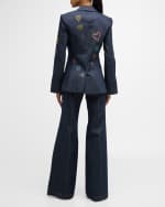Image 3 of 6: Cinq a Sept Cheyenne Heart Denim Embroidered Blazer