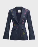 Image 1 of 6: Cinq a Sept Cheyenne Heart Denim Embroidered Blazer