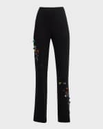 Image 1 of 6: Cinq a Sept Kingsley Sequin Flower Straight-Leg Pants
