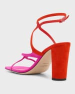 Image 3 of 6: Jimmy Choo Azie Bicolor Suede Ankle-Strap Sandals