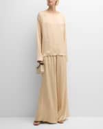 Image 5 of 6: FABIANA FILIPPI Bead-Trim Crewneck Satin Top