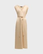 Image 2 of 6: FABIANA FILIPPI Sleeveless Belted Bead-Trim Satin Midi Dress