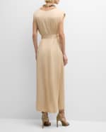 Image 4 of 6: FABIANA FILIPPI Sleeveless Belted Bead-Trim Satin Midi Dress