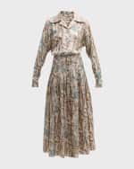 Image 2 of 6: Lafayette 148 New York Pleated Botanical-Print Silk Midi Shirtdress