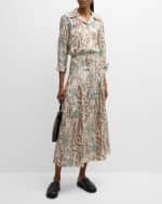 Image 5 of 6: Lafayette 148 New York Pleated Botanical-Print Silk Midi Shirtdress