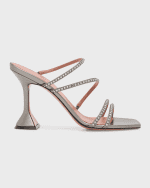 Image 1 of 6: Amina Muaddi Naima Crystal Metallic Slide Sandals