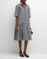Image 5 of 6: Lafayette 148 New York Troy Check-Print Flounce Midi Shirtdress