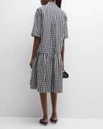 Image 3 of 6: Lafayette 148 New York Troy Check-Print Flounce Midi Shirtdress