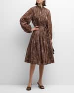 Image 5 of 6: Lafayette 148 New York Pleated Floral-Print Pintuck Midi Dress