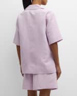 Image 4 of 6: Lafayette 148 New York V-Neck Elbow-Sleeve Pick Stitch Blouse