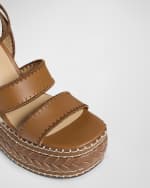 Image 3 of 4: Castaner Faure Leather Raffia Wedge Espadrilles