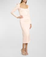 Image 5 of 6: Alex Perry Strong-Shoulder Long-Sleeve Satin Crepe Midi Dress