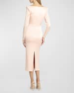 Image 3 of 6: Alex Perry Strong-Shoulder Long-Sleeve Satin Crepe Midi Dress