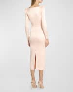 Image 4 of 6: Alex Perry Strong-Shoulder Long-Sleeve Satin Crepe Midi Dress