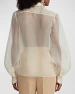 Image 3 of 5: Ralph Lauren Collection Dylon Ruffle-Bib Feather-Trim Organza Collared Shirt