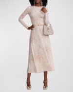 Image 5 of 6: Ralph Lauren Collection Painted Garden Long-Sleeve Tulle Midi Dress With Leather Belt