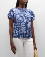 Image 1 of 6: Lafayette 148 New York Pleated Floral-Print Puff-Sleeve Blouse
