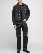 Image 5 of 6: FRAME Men's Destroyed Denim Trucker Jacket