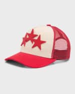 Image 1 of 2: Amiri Kid's Leather 3-Star Cotton Canvas Trucker Hat