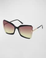 Image 4 of 5: TOM FORD Gia Semi-Rimmed Acetate Butterfly Sunglasses