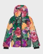 Image 3 of 4: Molo Boy's Halo Floral-Print Ribbed Puffer Jacket, Size 4-6