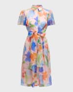 Image 1 of 6: Carolina Herrera Button-Front Floral-Print Midi Dress with Tie Belt