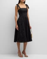 Image 5 of 6: Carolina Herrera Bow-Strap Square-Neck Eyelet Embroidered Midi Dress