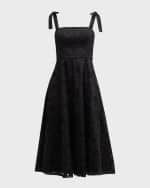 Image 1 of 6: Carolina Herrera Bow-Strap Square-Neck Eyelet Embroidered Midi Dress