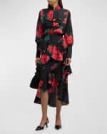 Image 7 of 7: Libertine Seville Rose-Print Bishop-Sleeve Ruffle-Bib Blouse