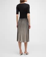 Image 4 of 6: Joseph Ribbed Elbow-Sleeve Pleated Midi Dress