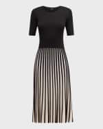 Image 1 of 6: Joseph Ribbed Elbow-Sleeve Pleated Midi Dress