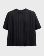 Image 1 of 6: Joseph Bouloi Pleated Elbow-Sleeve Button-Down Blouse