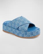 Image 2 of 5: Gucci Angelina GG Denim Crisscross Platform Sandals