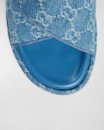 Image 4 of 5: Gucci Angelina GG Denim Crisscross Platform Sandals