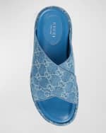 Image 5 of 5: Gucci Angelina GG Denim Crisscross Platform Sandals