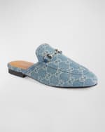 Image 4 of 5: Gucci Princetown GG Denim Loafer Mules