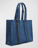Image 4 of 6: Chloe Woody Large Tote Bag in Denim with Braided Handles