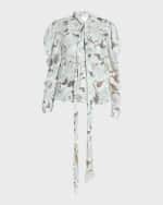 Image 1 of 7: Stella McCartney Garden-Print Puff-Sleeve Chiffon Shirt