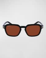 Image 4 of 5: Ferragamo Men's Classic Logo Acetate Rectangle Sunglasses