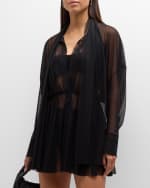 Image 5 of 6: Norma Kamali Super Oversized Boyfriend Semi-Sheer Mini Shirtdress